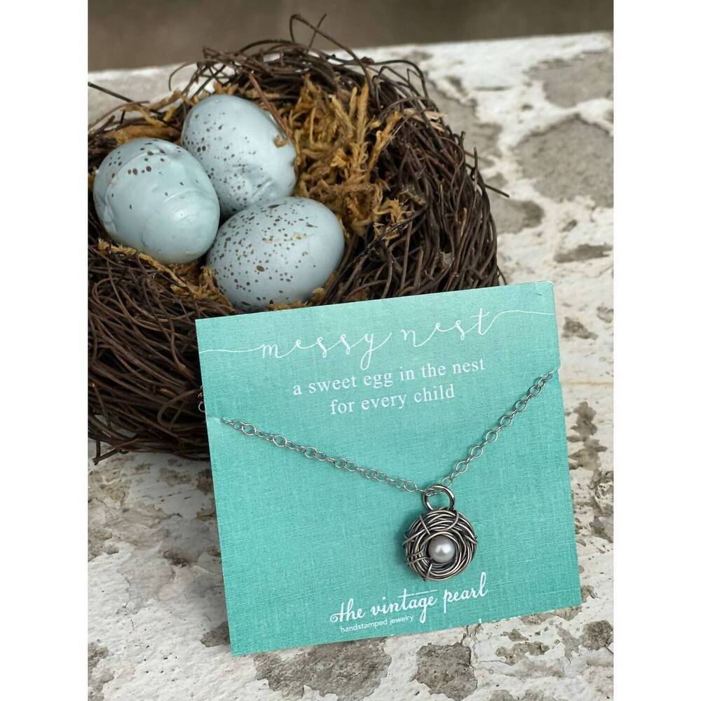 NEW THE VINTAGE PEARL women's hand-stamped messy nest necklace in silver